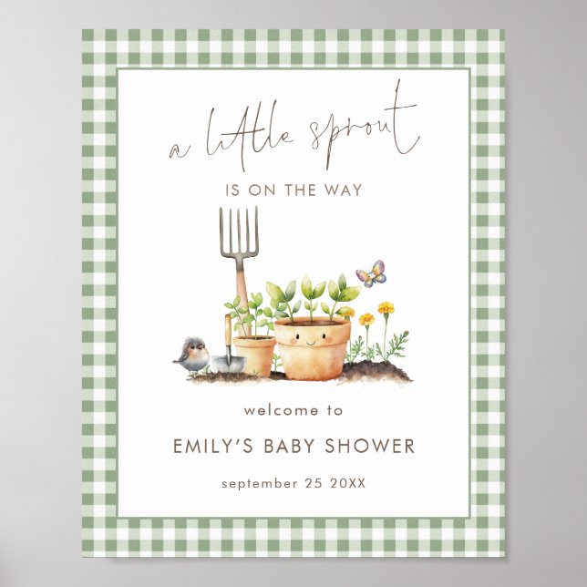 Liten Grodd Sage Rutig Baby Shower Poster (Framsidan)