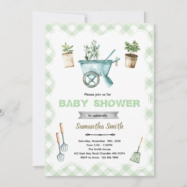 Liten Grodd trädgårds baby shower inbjudan (Framsida)