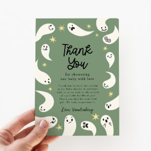 Liten grön Boo Halloween Baby Shower Tack Kort