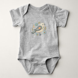 Liten grön fågel Blommig baby bodysuit T Shirt