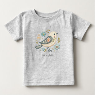 Liten grön fågel Blommig baby-t-shirt T Shirt