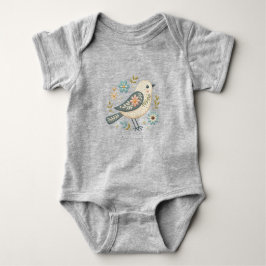 Liten grön fågel Blommig babybodysuit T Shirt