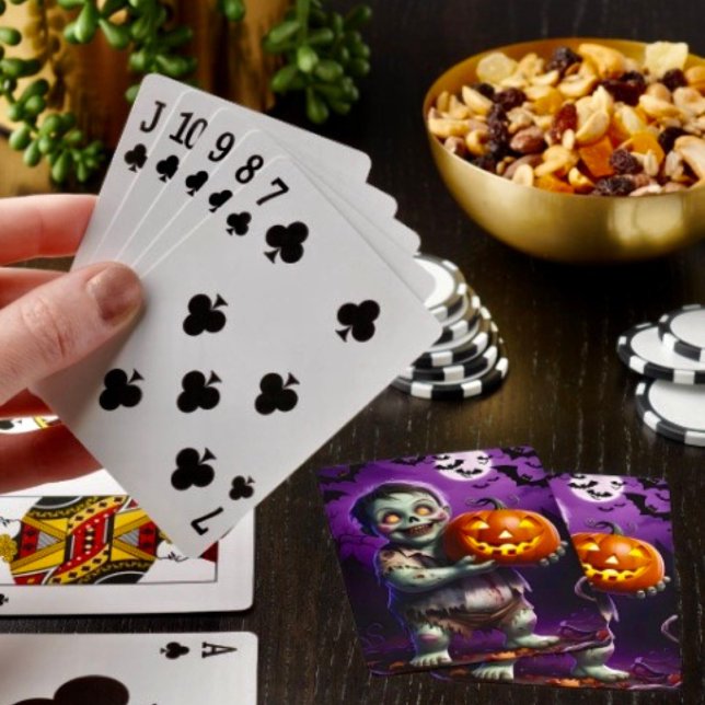 Liten grön monster & pumpa vän casinokort (Poker cards easy to shuffle, smooth card stock. Dimensions: 2.5" x 3.5”. )