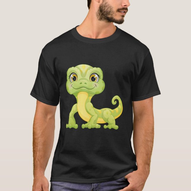 Liten Grön Ödla Iguana Kräldjur T Shirt (Framsida)