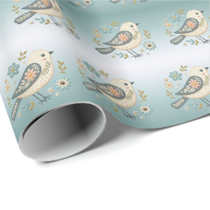 Liten Grönt Fågelns Blommigt Wrapping Papper Presentpapper