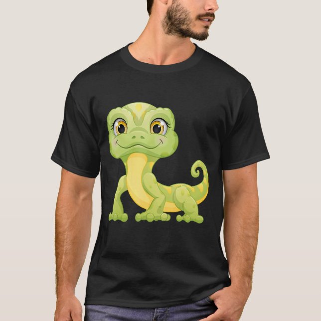 Liten Grönt Lizard Iguana Reptiles T Shirt (Framsida)