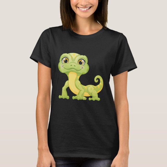 Liten Grönt Lizard Iguana Reptiles T Shirt (Framsida)