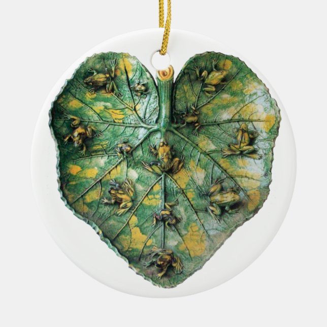 LITEN GRUND PÅ EN GRÖNT LÖV JULGRANSPRYDNAD KERAMIK (Framsidan)