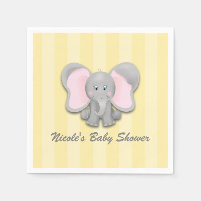 Liten gul elefant baby shower-fest pappersservett (Framsidan)