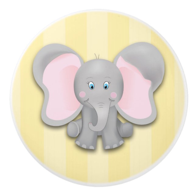 Liten gul elefant för barnkammare byrå knopp (Framsidan)