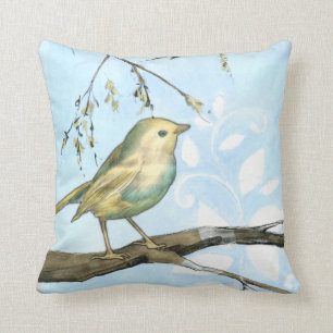 Liten Gult Bird Pery på ett Gren Tittar Kudde