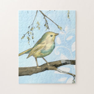 Liten Gult Bird Pery på ett Gren Tittar Pussel