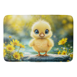 Liten gult chick drömmer om gyllene naturkonst badrumsmatta