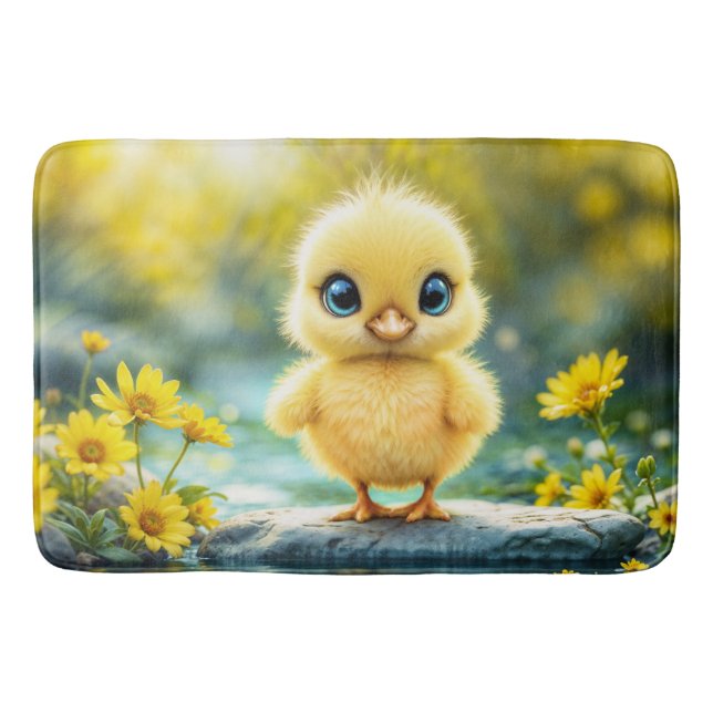 Liten gult chick drömmer om gyllene naturkonst badrumsmatta (Framsidan)