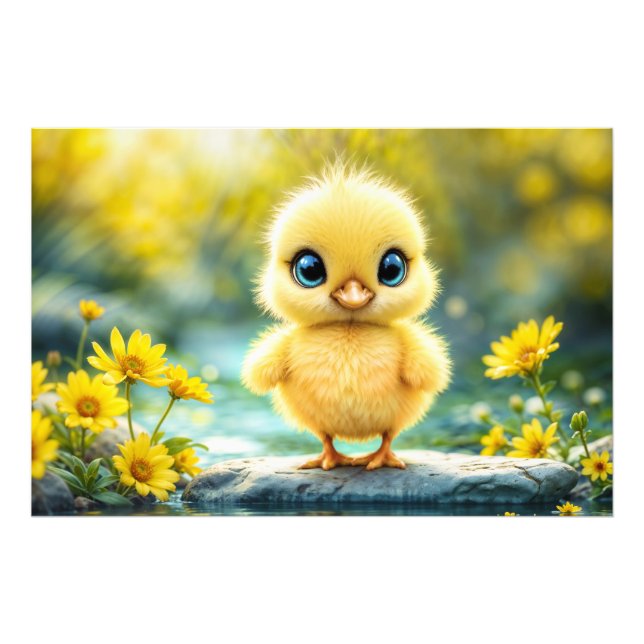 Liten gult chick drömmer om gyllene naturkonst fototryck (Framsidan)