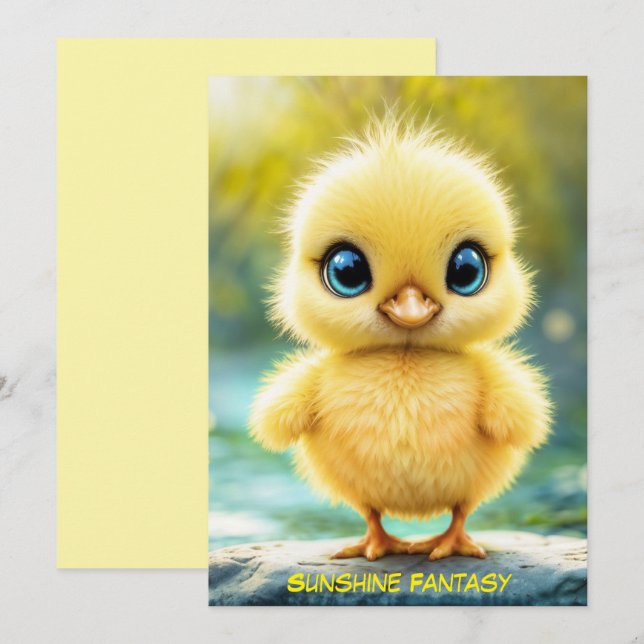 Liten gult chick drömmer om gyllene naturkonst inbjudningar (Fram/baksida)