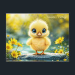 Liten gult chick drömmer om gyllene naturkonst vykort<br><div class="desc">En oemotståndligt söt baby-chick med stort glansigt blått ögon och mjuka guldfjädrar av gult. Chicken står på en liten sten, omgiven av ömtåliga vilda blommor av gult och mjuka krusar av vatten, vilket framkallar en fritidsluft. De varma gyllene nyanserna blandas sömlöst med en mjuk, drömmande bakgrund som skapar en visuellt...</div>