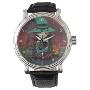 Liten Halloween-häxa Fantasykonst Armbandsur