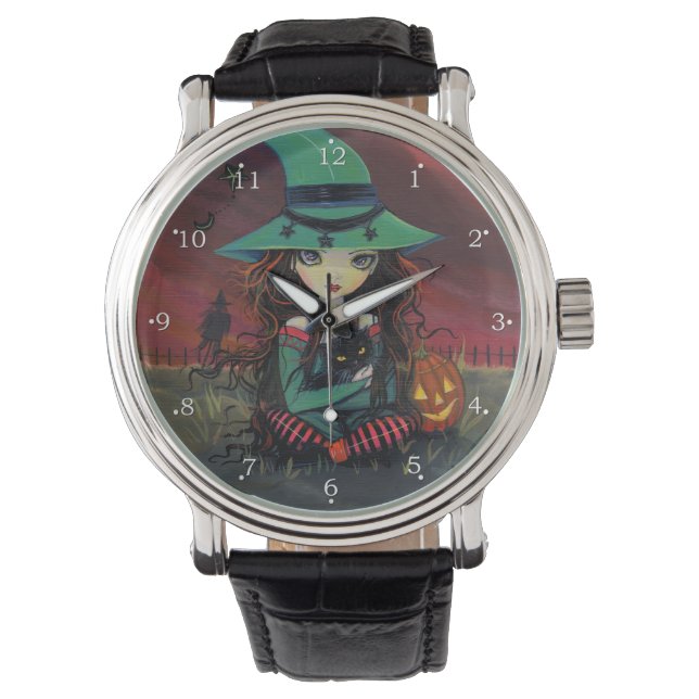 Liten Halloween-häxa Fantasykonst Armbandsur (Framsida)