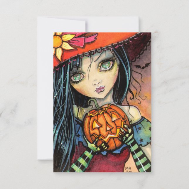Liten Halloween-häxa Halloween-postkort Kort (Framsida)