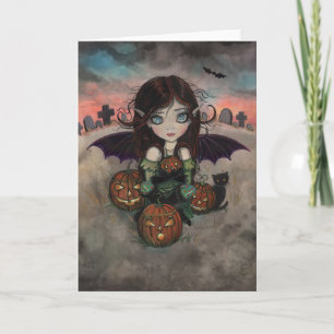 Liten Halloween vampyrälva och Jack-O-Lanterns Kort