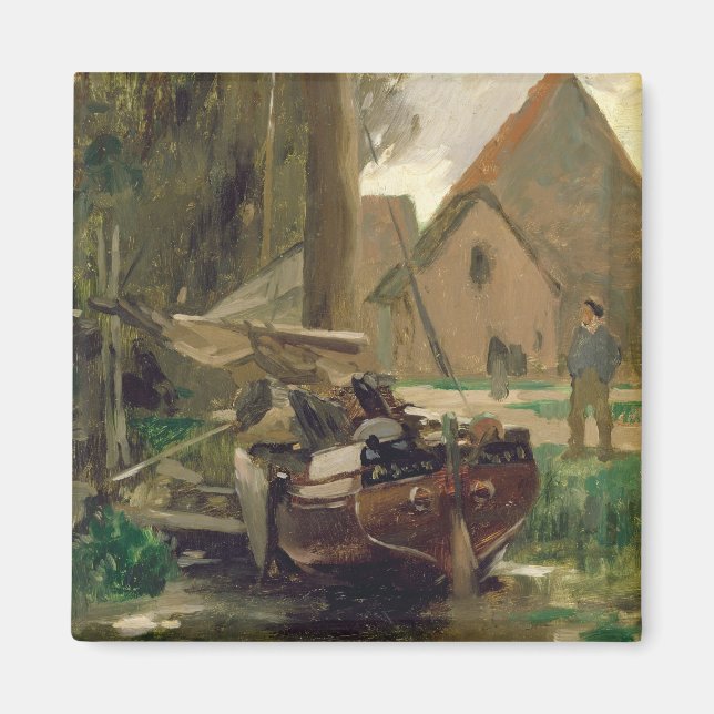 Liten hamn med en båt magnet (Framsidan)