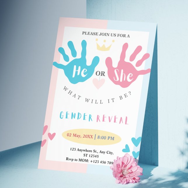 Liten Händer, stor överraskning: Rosa och blå Gend Inbjudningar (Tiny Hands, Big Surprise: A Pink & Blue Gender Reveal Invitation)