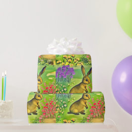 Liten hare i blommor presentpapper