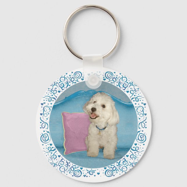 Liten Havanese på turkos soffa Nyckelring (Framsida)