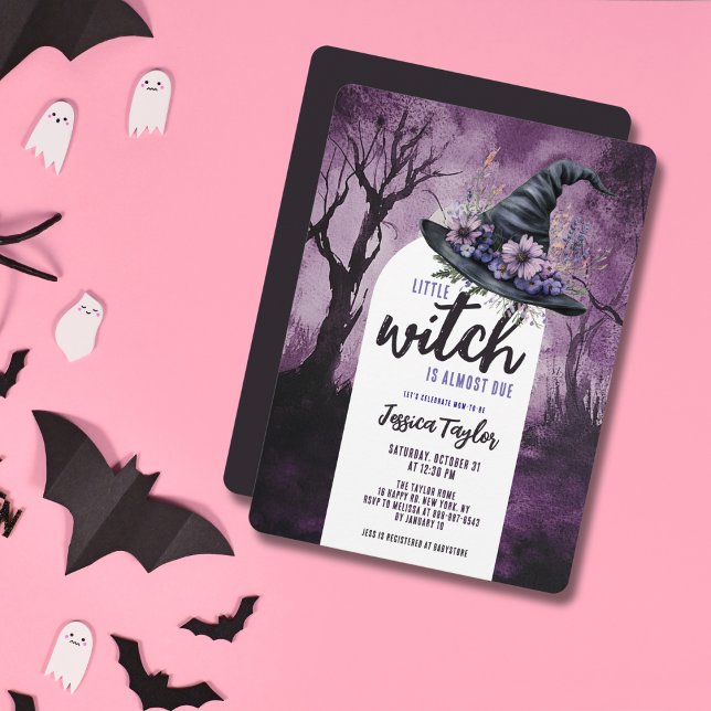 Liten häxa nästan förfallen hatt Halloween Baby Sh Inbjudningar (Skapare uppladdad)
