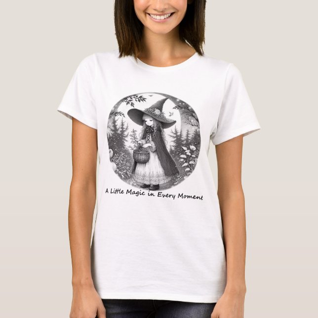 Liten häxa som samlar örter Fantasykonst T Shirt (Framsida)