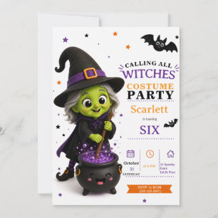 Liten häxdräktsparti söta Halloween födelsedag Inbjudningar