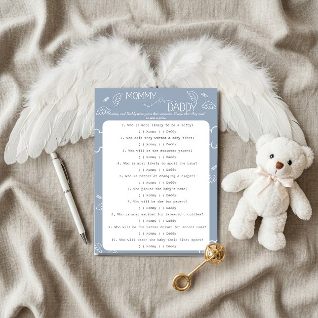 Liten himmelbit blå gissa vem spel  inbjudningar (Little Piece of Heaven Guess Who Game Invitation)