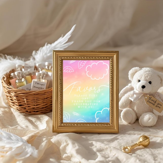 Liten himmelbit Regnbågspresenter Bordsskylt   Inbjudningar (
Little Piece of Heaven Rainbow Favors Table Sign)