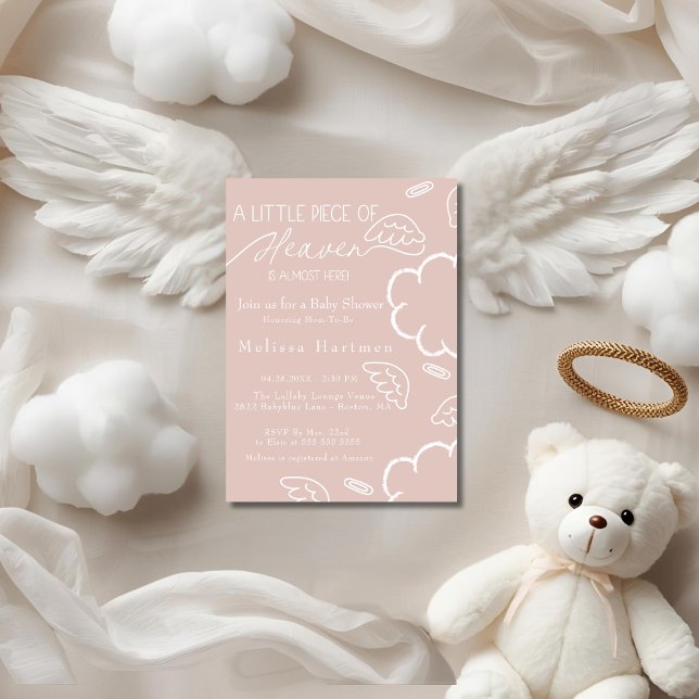 Liten himmelbit rosa baby shower inbjudningar (Little Piece of Heaven pink baby shower Invitation)