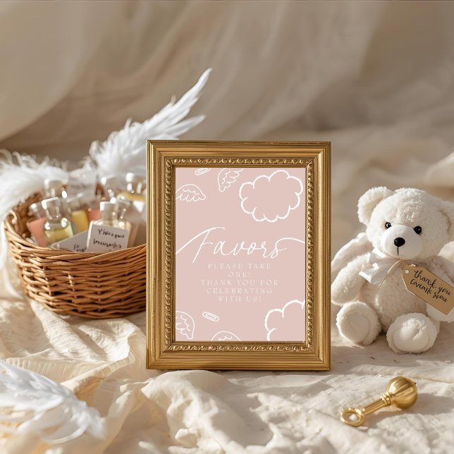 Liten himmelbit Rosa presenter Bordsskylt kort (Little Piece of Heaven pink Favors Table Sign card)