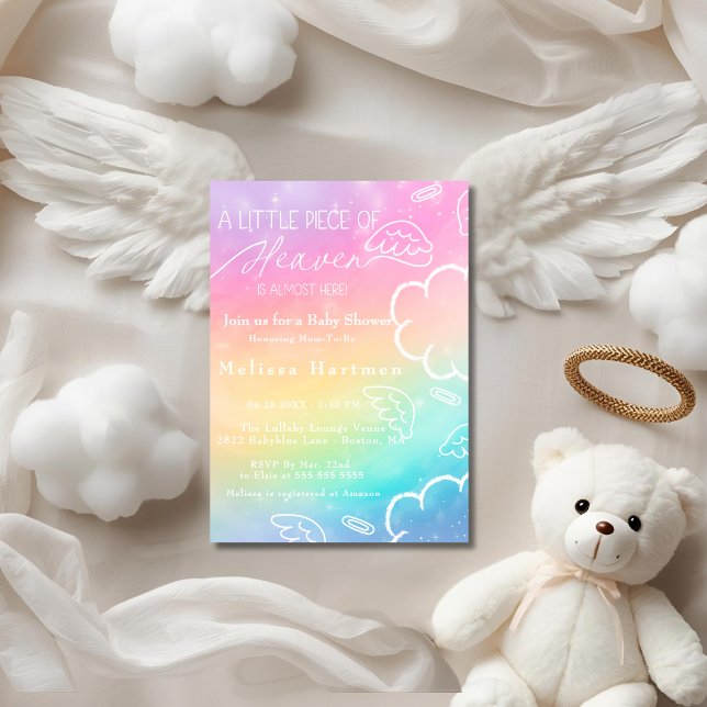 Liten himmelbiten Regnbåge baby shower Inbjudningar (Little Piece of Heaven Rainbow baby shower Invitation)