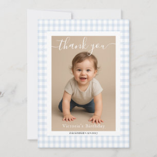 Liten hjärta blå gingham nalle baby shower anteckningskort