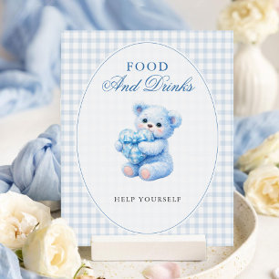 Liten hjärta blå gingham nalle baby shower poster