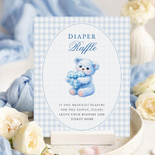 Liten hjärta blå gingham nalle baby shower poster