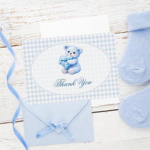 Liten hjärta blå gingham nallebabyshower inbjudningar