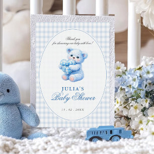 Liten hjärta blå gingham nallebabyshower inbjudningar