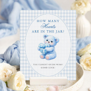 Liten hjärta blå gingham nallebabyshower poster
