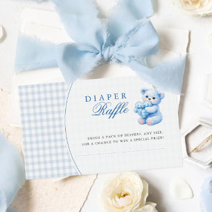 Liten hjärta blå gingham nallebabyshower tilläggskort