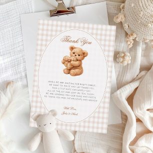 Liten hjärta Brun Gingham Teddybjörn Bebisbad Inbjudningar