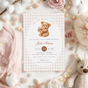 Liten hjärta Brun Gingham Teddybjörn Bebisbad Inbjudningar