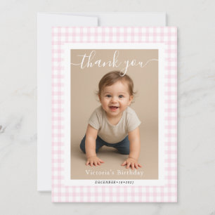 Liten hjärta rosa Gingham Teddybjörn Baby Shower Anteckningskort