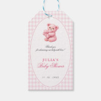Liten hjärta rosa Gingham Teddybjörn Baby Shower