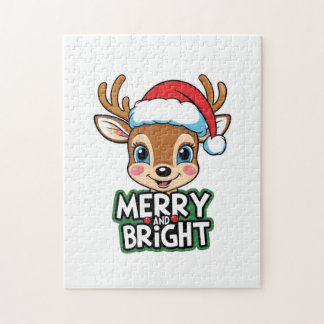 Liten Hjort med Santa "Merry & Bright"-design Pussel