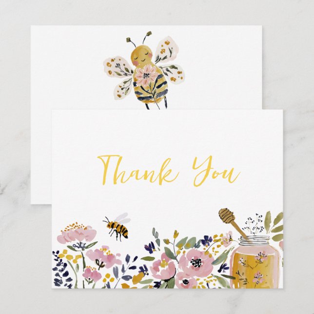 Liten Honey Bee Baby Shower  Tack Kort (Fram/baksida)